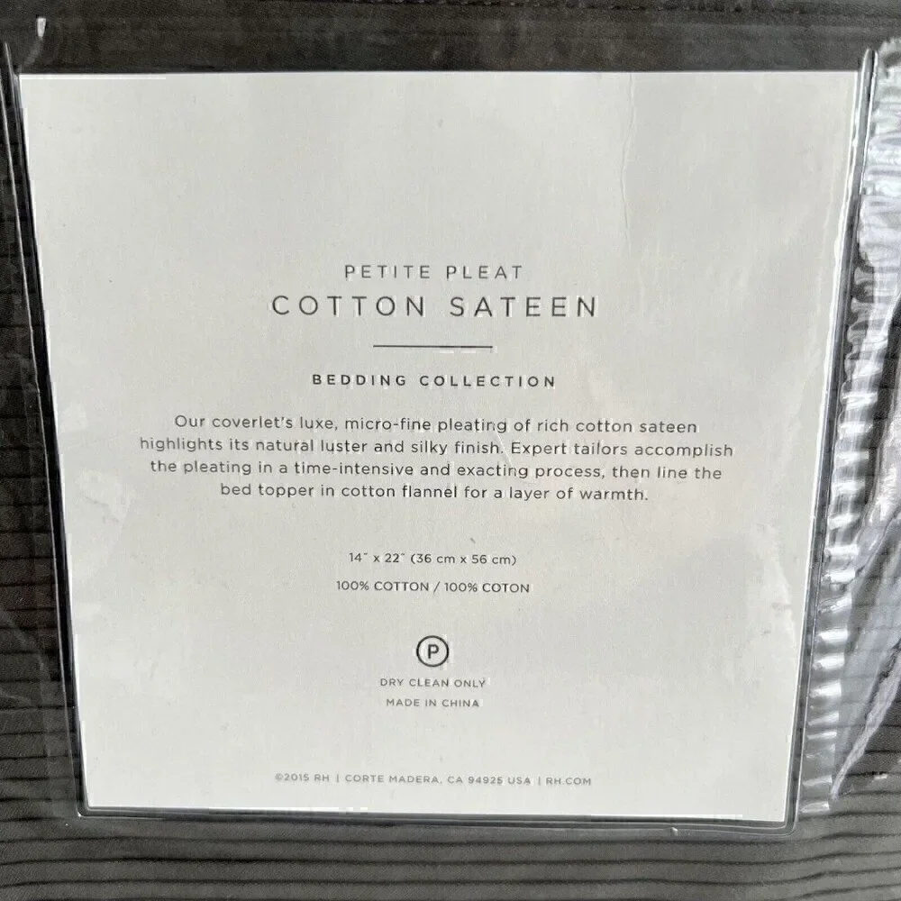 Restoration Hardware Petite Pleat Cotton Sateen Lumbar Sham Graphite Dark Gray